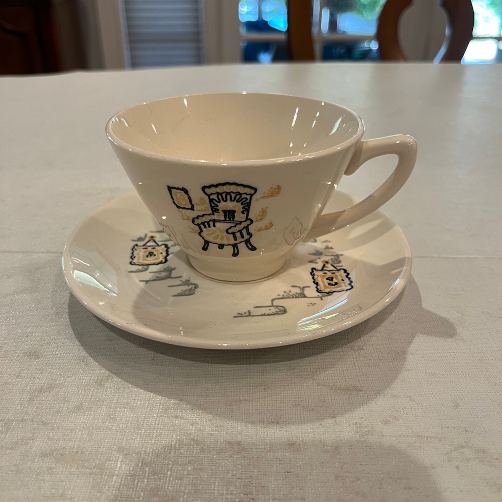 Vintage 1950s MCM “Gay Nineties” Charming Cream Teacup and Saucer Set. GUC!